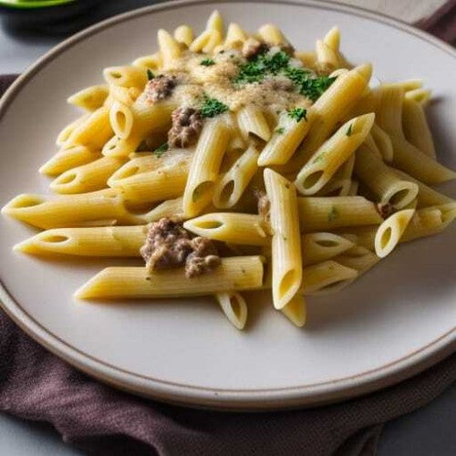 One-Pot-Penne mit Lauch-Hackfleisch in Sahnesauce