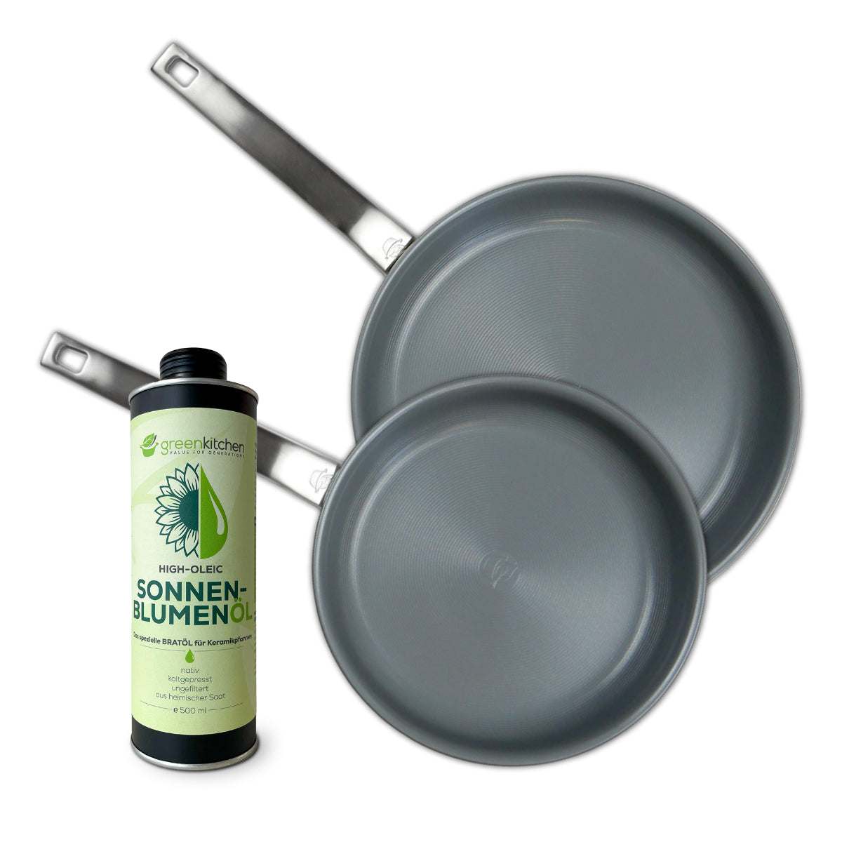 GreenKitchen Set "ZEN-Pan 24cm & 28cm + Sonnenblumenöl"