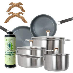 GreenKitchen Set "Topfset mit 2 Pfannen + Hotdock + Sonnenblumenöl"