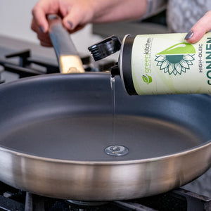 GreenKitchen Set "TiKenko-Pan 28cm mit Oriki Messer Chef und Sonnenblumenöl"